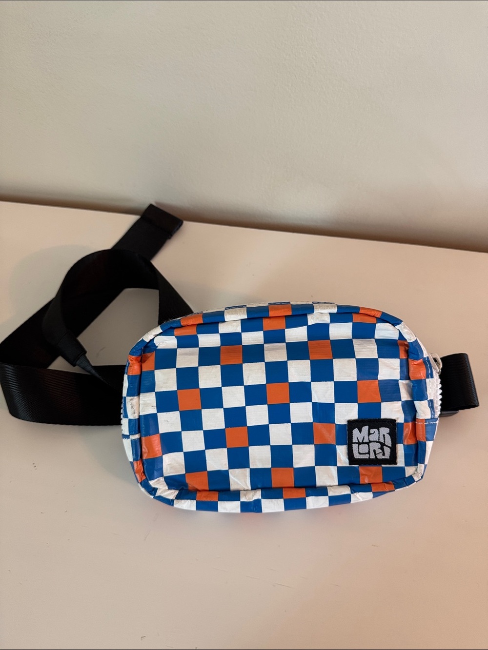 Mar-Lor Checkerboard Crossbody Pouch in Blue, White & Orange Waterproof